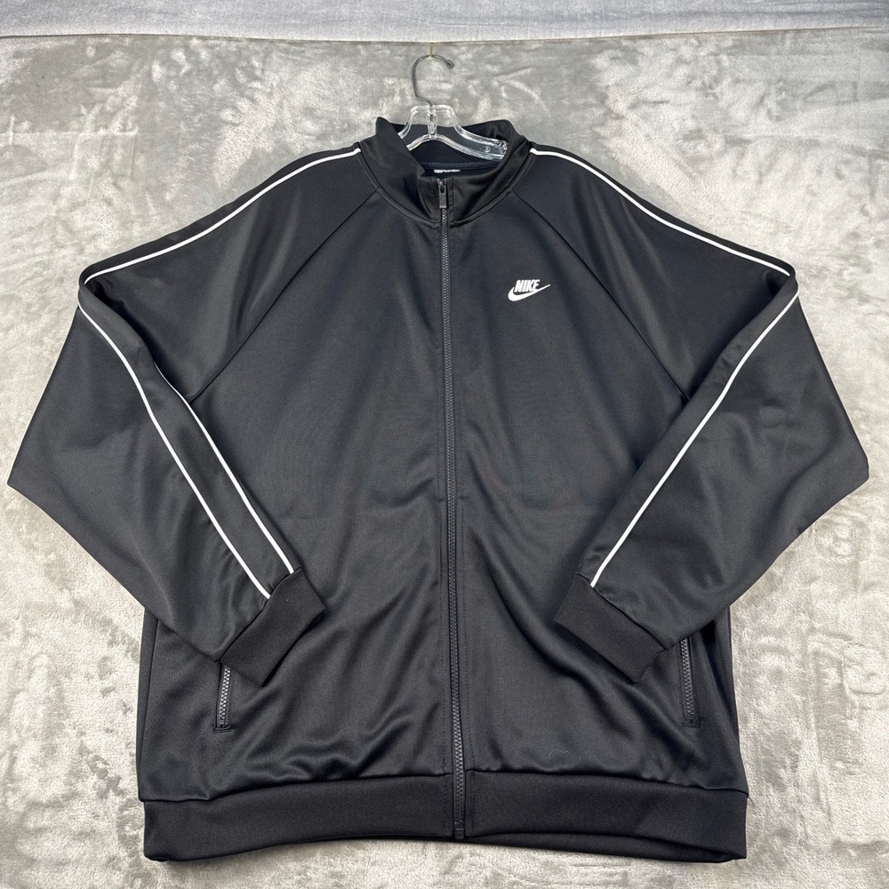 Nike Track Jacket Mens XL Sportswear Black White Piping Zip Up EUC